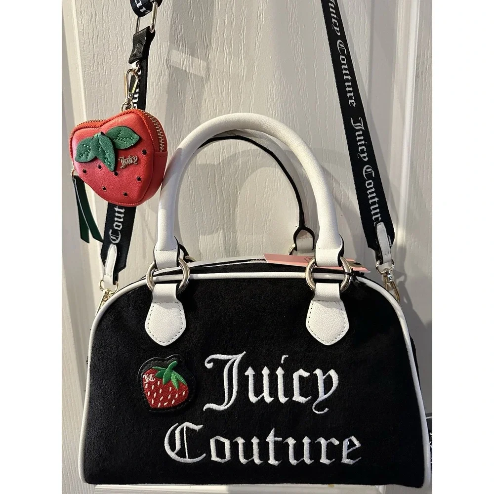 Juicy Couture Strawberry Satchel Tote Velour Black White NWT Y2K